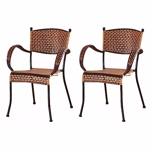 JHKZUDG 2 Stücke Im Freien Im Freien Rattan Stuhl,Korbsessel des Weidenstapelbarer Bistro Rattan Chair,Innennutzung Im Freien Für Veranda, Garten, Balkon, Deck
