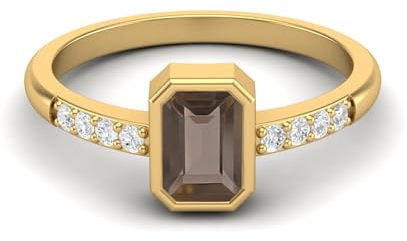 Lünettensatz 0,82 ctw Smaragdschliff Rauchquarz Edelstein 925 Sterling Silber Solitär Damen Verlobungsring Gold Vermeil, 54