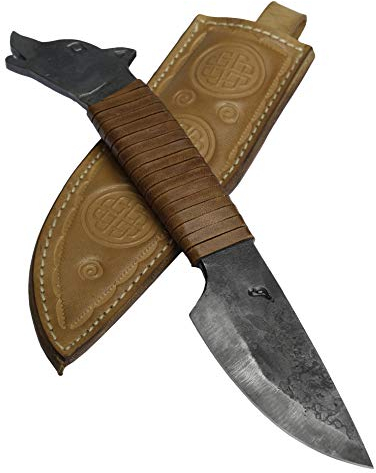 Toferner Handgeschmiedetes Federstahl Messer Anup - Klinge mit Echtledertasche - Für Kunst- & Kulturliebhaber. Total 23 cm
