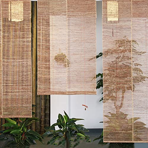Handwoven Natural Ramie Curtain,Retro Balcony Sunshade Ramie Roller Blinds,Drape Window Bamboo Blinds,Linen Rustic Door Shutter,Ventilation Dustproof Indoor Partitions (W60xH120cm/24x47in)