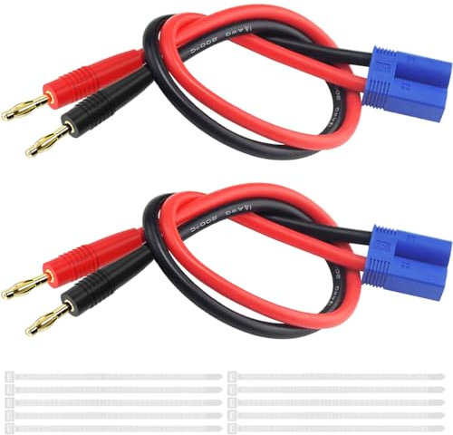MKBKLLJY 2Paar EC5 Stecker auf 4.0mm Bananenstecker Lipo Akku Balance Ladegerät Adapter mit 14AWG 1FT/30.4cm Silikondraht Kabelbinder für RC Elicopter Spielzeug FPV Drohnen Quadcopter Auto Boot