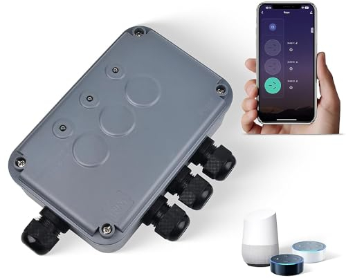 NineLeaf Caja de 3 interruptores para exteriores, caja impermeable IP66 inteligente mejorada, resistente al agua, temporizador de luz WiFi para exteriores, compatible con Tuya/Smart Life, glándula de
