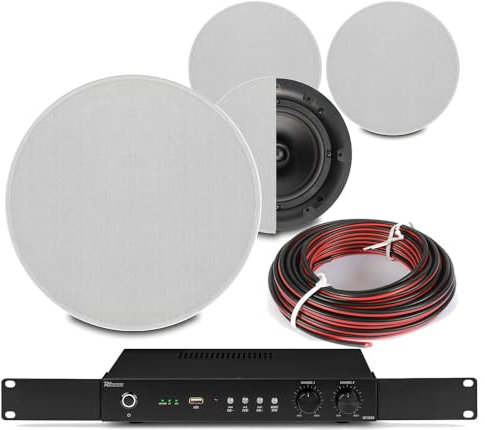 Power Dynamics 2-Zone Multi Room Ceiling Speaker System with 4x QI65C - Home Multi Room Sound System, Bluetooth, Ethernet, Discreet Speakers for Living Room, Kitchen, Bedroom, Ceiling Speaker Kit