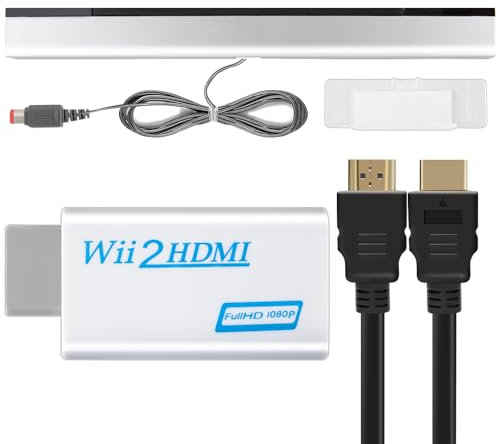 XiBYer Wii 3 in 1 Kit Wii to HDMI Converter,Wii Sensor Bar Wired Plus Infrared Sensor Bar, 5ft High-Speed HDMI Cable Compatible with Nintendo Wii