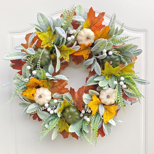 18 Inch Artificial Door Wreath,Spring Summer Autumn Wreaths for Front Door,Wreath for Front Door Decorations,Wreath for All Kinds of Festivals,Indoors,Outdoors,Fireplaces,Door Wreaths Outdoor All Year