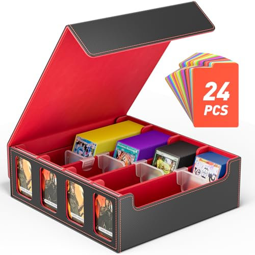 Hot Bee MTG Trading Card Storage Box, Deck Box Holds 2400+ Cards for TCG, MTG, Yugioh, Magic the Gathering Commander Cards, Playing Card Case PU Leather Magnetic Closure, Red