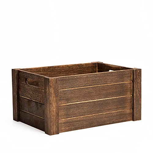 Wickerfield Brown Wooden Crates with Cutout Handles Storage Box Wooden Tray (Set (S+M+L))