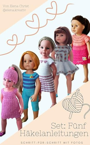 Set mit fünf Häkelanleitungen für Puppenkleider: für ca. 50 cm Puppen