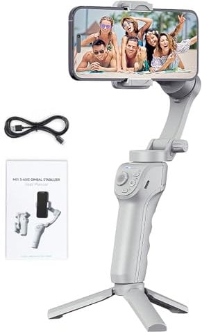 Gimbal Stabilizer for Smartphone, Upgraded 3-Axis mobile gimbal With intelligent face tracking and fill light, Gimbal stabilizer for recording, filming and live streaming, Support IOS Android