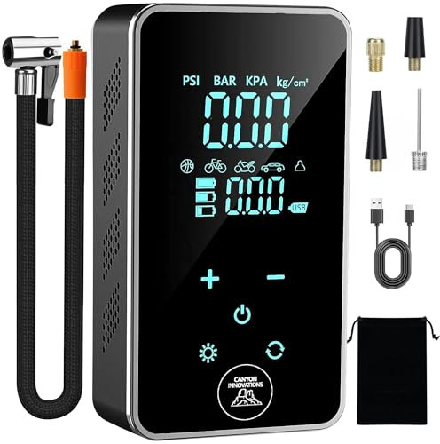 CIPI-1 Portable Tyre Inflator, Car tyre pump, Bike pump, LED touch-display, All-in-one air compressor, Pressure Detection, Auto shutoff, Rapid inflation (150PSI), For car/bike/ball/inflatables/airbed