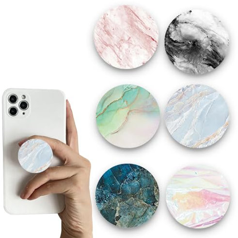 6Stück Handy-Griffe,Premium Handy Halterung,Multifunktiona,Sicherer Halt,Ausziehbarer Sockel und Griff für Smartphones und Tablets mit einem, Klappbar und Versenkbar(Marble ~Malerei)