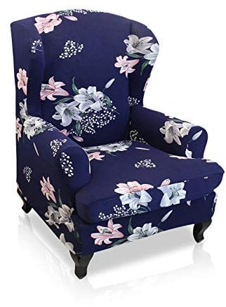 Hochelastischer Bezug für Ohrensessel, violett, mit Flügelrückenbezug, Möbelschutz für Sofa, Couch, Liegestühle, Wingback Chair Cover