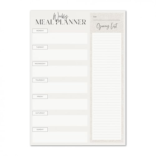 Magnetic Weekly Meal Planner and Tear-Off Shopping List for Fridge, 52 Sheets A5 Notepad for Weekly Food and Shopping Planning - Minimalistic