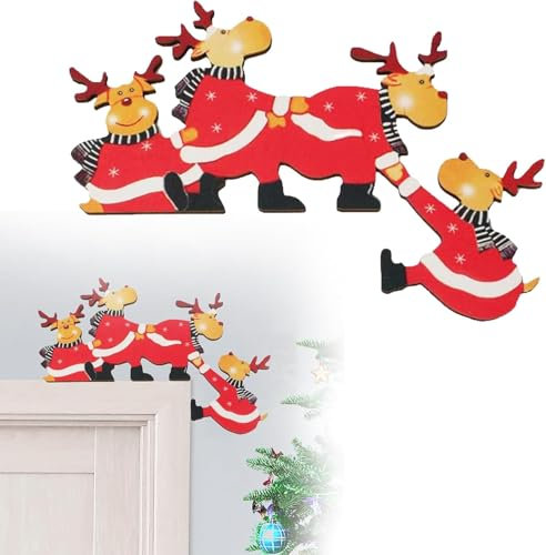 AKSXU Divertidas decoraciones navideñas decoración para el hogar puerta niñera marco de madera decoración de esquina para espejo armario silla cajón muebles (Milu Deer)