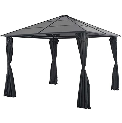 ShGaxin Tonnelle avec rideaux, tonnelles pour fêtes, tonnelles pour jardin, tonnelle, pergola de jardin, aluminium, 3 x 3 m, noir