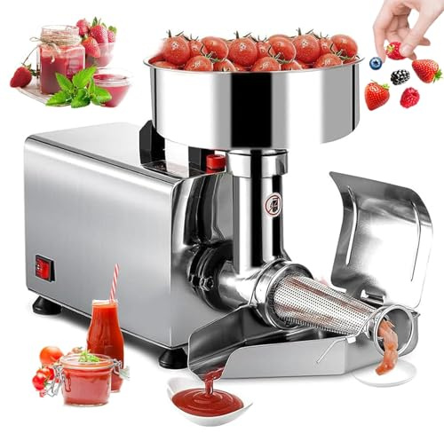 ZEEKYFOR Colador de Tomates Eléctrico de 450 W, Prensa de Tomates y Máquina para Hacer Salsas, Exprimidor de Salsas de Acero Inoxidable, Exprimidor Resistente para Tomates, Fresas y Arándanos