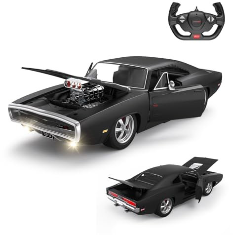 RASTAR RC Cars 1:16 Fast & Furious 1970 Dodge Charger R/T Remote Control Car, Toy Muscle Cars for Boys, Matt Black 2.4G