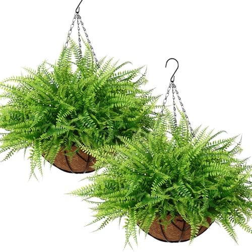 LOMOHOO Planta Artificial Colgante con Cesta, 2PCS Plantas Artificiales Colgantes como Helecho Real Plantas Artificiales Boston Plantas Artificiales balcón Decoración Exterior para jardín balcón