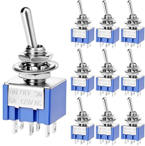 QWORK® MTS-203 Interruptor de palanca DPDT de 3 posiciones, 6 pines AC 125 V 6 A ON-OFF-ON, paquete de 10