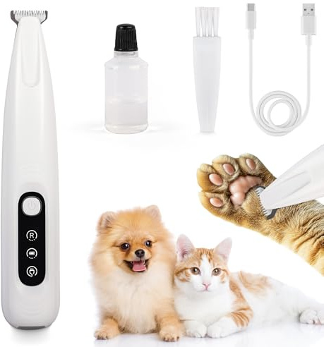 ALL FOR PAWS Pfotentrimmer für Hunde mit LED-Licht – 18mm Hunde Haarschneidemaschine, 35dB Leiser Hundeschermaschine, Präzisionsschneider für Pfoten, Ohren, Gesicht & Hinterteil, USB, Wasserdicht IPX4