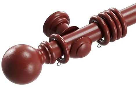 Loch & Skye Wooden Curtain Pole Set - Mahogany, 300cm (2x150cm) - 28mm Diameter Fixed Length Beechwood Curtain Rod with Finials, Rings & Brackets - Wooden Curtain Poles for Eyelet Curtains and Windows