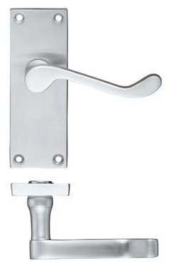 KOOPLES HARDWARE Project Victorian Scroll Lever on Latch Backplate – 114mm x 40mm – Traditional Internal Door Handle – Satin Stainless Steel Finish – Fixings Included (Satin Chrome)