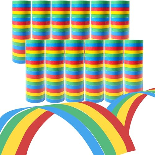 12 Rollen Luftschlangen Set, Fasching Deko 4 Farben, Luftschlangen Bunt mit je 18 Abrisse für Dekoration, Kindergeburtstag, Karneval, Mottoparty