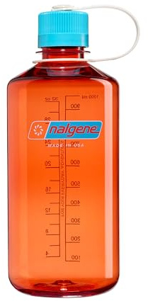 Nalgene Tritan BPA-free water bottle made from material derived from 50% plastic waste (using ISCC certified mass balance), Flame w/Blue Atoll, 32 oz