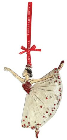 Tipperary Crystal Sparkling Ballerina Christmas Ornament – Elegant Festive Hanging Decoration with Red and Crystal Accents