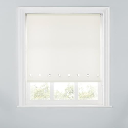 Trimmable Square Eyelet Roller Blind - 2FT - CREAM - 60cm(W) x170cm(L) | Polyester Light-Filtering Roller Blind, Trim-To-Size for a Custom Fit, Brackets Inc, Ideal for Bedrooms, Kitchens & Lounges
