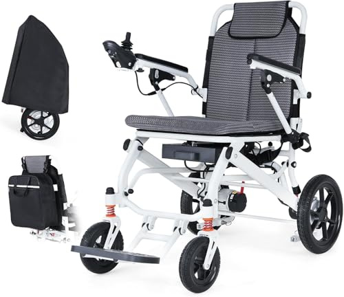 Leicht Elektro Rollstuhl Faltbar für Erwachsene, 2 * 12AH Batterien 48 km Reichweite Allen Gelände Rollstühle, 500W Motorisierten Rollstuhl, mit Rucksack, Staubbeutel, Dekubitus Pad, Flugzeugzulassung