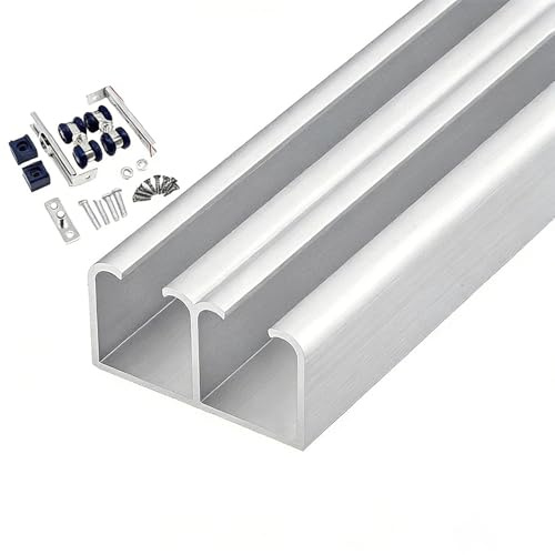 Rail Porte Coulissante Kit Quincaillerie Porte Grange 50-400 cm Long, Système 2 Portes, Kit Rails Professionnels Recoupables Portes Bois, Kit Rails Portes Placard(2.1m (6.9ft))