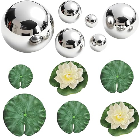 12 Stück Schwimmkugeln Teich,Dekokugel Schwimmkugeln | Edelstahl Dekokugel Silber,Schwimmkugeln für Miniteich,Schwimmende Blumen,Teich Deko für Teich Springbrunnen Garten