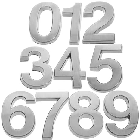 Cabilock 10Pcs 5Cm 3D Silver Grey Self-Adhesive Address Plaques for House, Office and Mailbox Outdoor Use