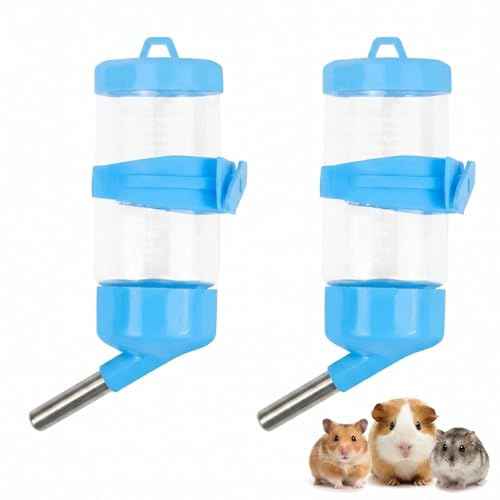 2 Pieces Hamster Water Bottle 80ml Blue Small Animal Water Dispenser | Pet Drinking Bottle Hamster Cage Accessories for Dwarf Hamsters, Gerbils Mice Rats Guinea Pigs Rabbits Chinchillas