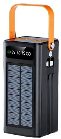 Solar Power Bank 50000mAh 120W Portable Charger with Light Built in Cables Output Input Fast Charging Battery Pack for Camping Fishing Backpacking Travel Outdoor Use