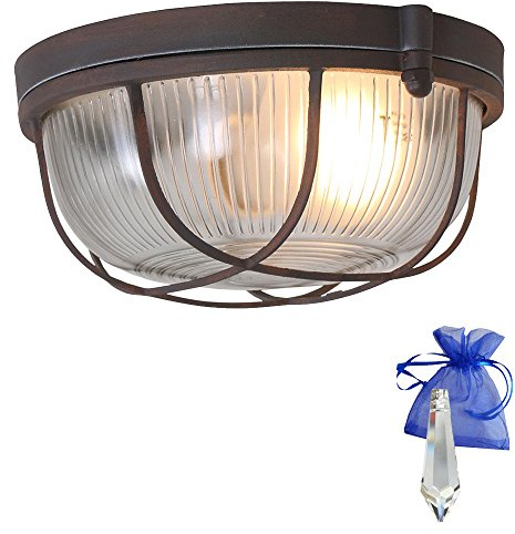 Christoph Palme Leuchten Bootsleuchte in Rost Optik ø 17cm Vintage E27 als Deckenleuchte und Wandleuchte verwendbar/Retro Industrie-Lampe Schiffsleuchte Design-Kellerleuchte Rund 230V + Giveaway
