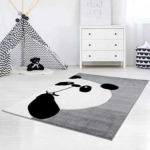 carpet city Kinderteppich Flachflor Bueno Panda-Bär in Grau mit Konturenschnitt, Glanzgarn für Kinderzimmer; Größe: 80x150 cm, bueno-1389-grey-80x150