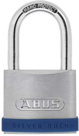 ABUS Vorhängeschloss Silver Rock 5/40HB63 mit hohem Bügel - aus massivem Zink - mit Silikon Schutzrahmen - Kellerschloss u. v. m - ABUS-Sicherheitslevel 5 - Blau/Silber