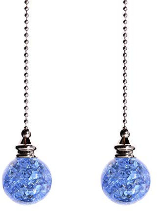 Crystal Ice Crack Ball Blind Cord Chandelier Handle Pull Chain Extension with Connector for Ceiling Light Fan Chain with Light Blue Color(Pack of 2)