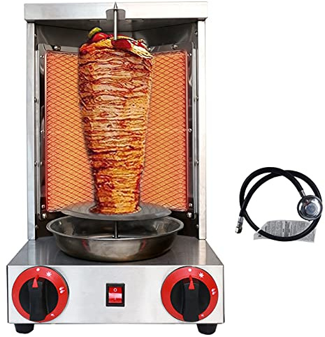 Li Bai Shawarma Machine Kebab Grill Gas Vertical Broiler Gyro Meat Rotisserie with 2 Burner for Restaurant Home Garden(Registered Design Patent)
