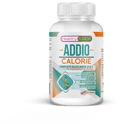 Healthy Fusion Addio Calorie | Bloccante di Carboidrati e Grassi | Brucia Grassi e Dimagrante | Integratore per Perdere Peso | Blocca l'Assorbimento degli Zuccheri | Effetto Saziante | 60 Capsule