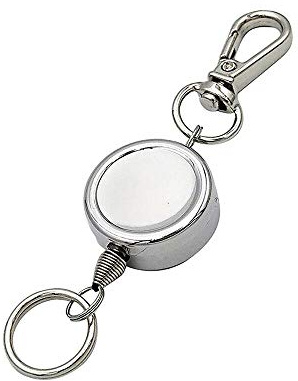 SENRISE Lot de 2 Porte Clef Cache Clé Rétractable en Acier Argenté, Acier Inoxydable et Fil d'Acier, Argenté, Diameter: 2 cm; Nylon Rope: 44cm