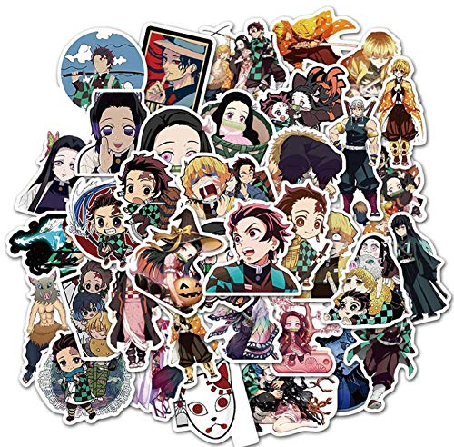 100 Stück Demon Slayer Aufkleber, Kimetsu no Yaiba wasserdichte Vinyl Aufkleber, Anime Aufkleber PVC Graffiti Aufkleber Skateboard Snowboard Auto Fahrrad Gepäck Aufkleber