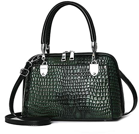 NICOLE & DORIS Retro Handtasche für Frauen Schultertaschen Klassische Krokodil Umhängetasche PU Leder Henkeltasche Shopper Tasche Grün A