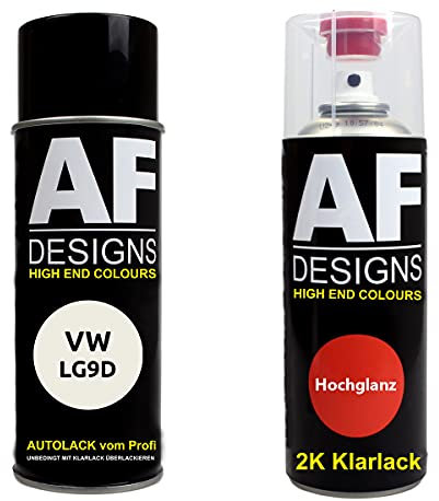 Alex Flittner Designs Autolack Spraydose Set für VW LG9D Weiss Pearl 2K Klarlack Basislack Sprühdose Spraydosen 2x400ml