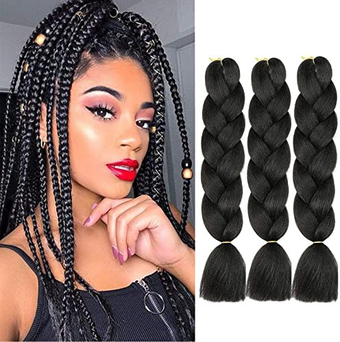 WoWCFyyds 3Packs Kanekalon Kunsthaar Hair Jumbo Zöpfe Haare Extension Für Braiding Hair Haarverlängerung 24Flechten Synthetic Zöpfe zum Einflechten(Schwarz)