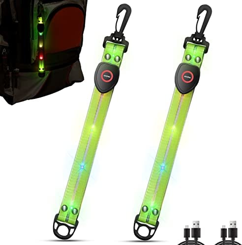 ZLCBBD Blinklicht Schulranzen Anhänger- LED USB Reflektierende Lichtband Kinder Reflektor Sicherheitslicht für Schultasche Rucksack Wandern Sport Nacht Laufen Joggen 2 Stück Grün