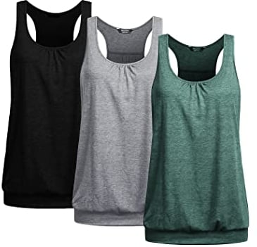 UNibelle Tank Top Damen Yoga Shirt Lauf Sporttop Unifarben Tanktop Ärmellos Racerback Fitness Yoga Oberteil Damen 3er Pack, 3er Pack_ Schwarz/Hellgrau/Flaschengrün, XXL