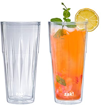 Zak Designs Isolierter Trinkbecher aus Kunststoff, 2 Stück, hergestellt aus strapazierfähigem und nicht-BPA-Material, für heiße und kalte Getränke zu Hause (transparent)